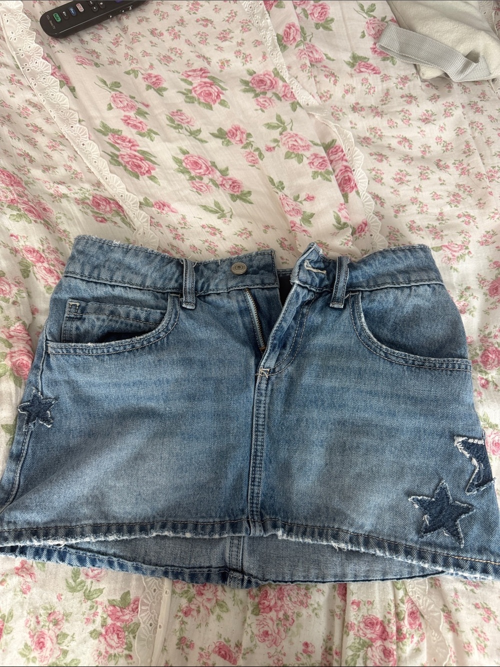 Women’s Denim Skirt with Star Appliqués - Blue